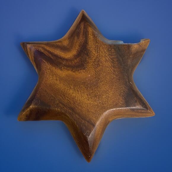 Vintage Midcentury Monkey Pod Wood Carved Six Point Star Dish 11.5" Diameter - Picture 3 of 4